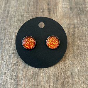 Homemade Earrings - 12mm diameter‎ circle - post style - animal print